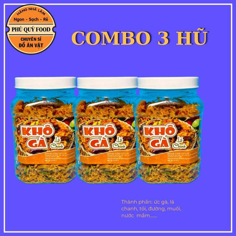Combo 3 hũ khô gà lá chàn, khô gà bơ tỏi  1,5Kg thơm ngon hấp dẫn