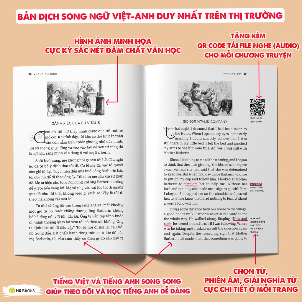Ảnh Combo 2 Cuốn Sách Không Gia Đình - Truyện Song Ngữ Kinh Điển Có Note Từ Vựng Và File Nghe - HG Books 4
