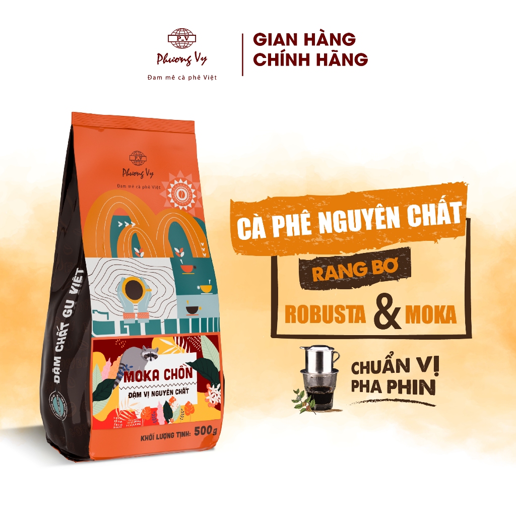 Ảnh Cà Phê Nguyên Chất Moka Chồn 500g vị đậm, thơm dịu, hậu cân bằng, Phương Vy Coffee 1