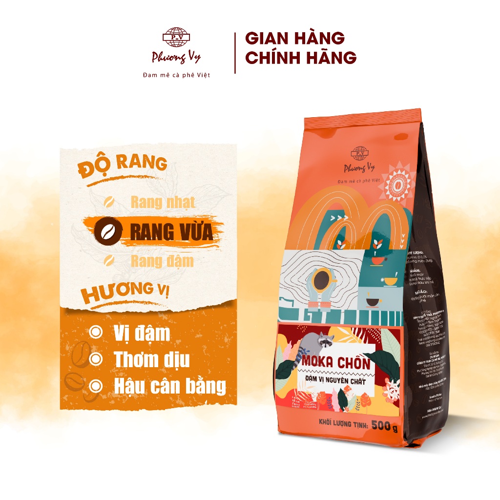 Ảnh Cà Phê Nguyên Chất Moka Chồn 500g vị đậm, thơm dịu, hậu cân bằng, Phương Vy Coffee 3