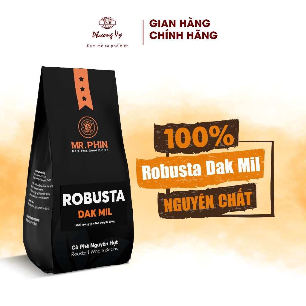 Ảnh Cà Phê Nguyên Chất Mr. Phin Robusta Dak Mil 500g thơm, đậm đà, không chua, Phương Vy Coffee 1