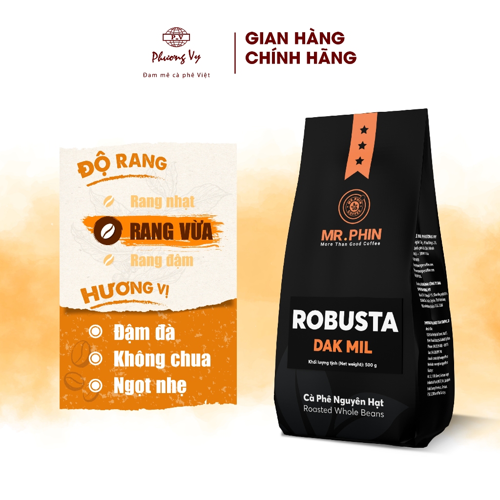 Ảnh Cà Phê Nguyên Chất Mr. Phin Robusta Dak Mil 500g thơm, đậm đà, không chua, Phương Vy Coffee 3