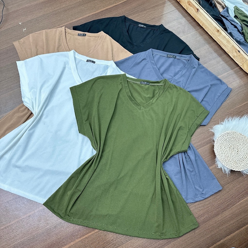 Áo thun thời trang bigsize nữ tay hến cổ tim chất vải cotton mát form áo rộng dành cho nàng chuppy A60