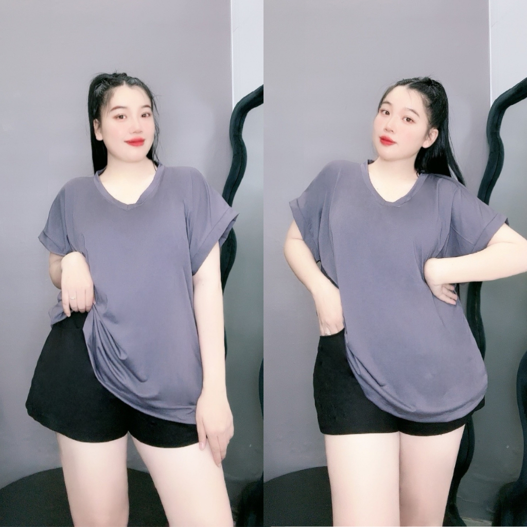 Áo thun thời trang bigsize nữ tay hến cổ tim chất vải cotton mát form áo rộng dành cho nàng chuppy A60