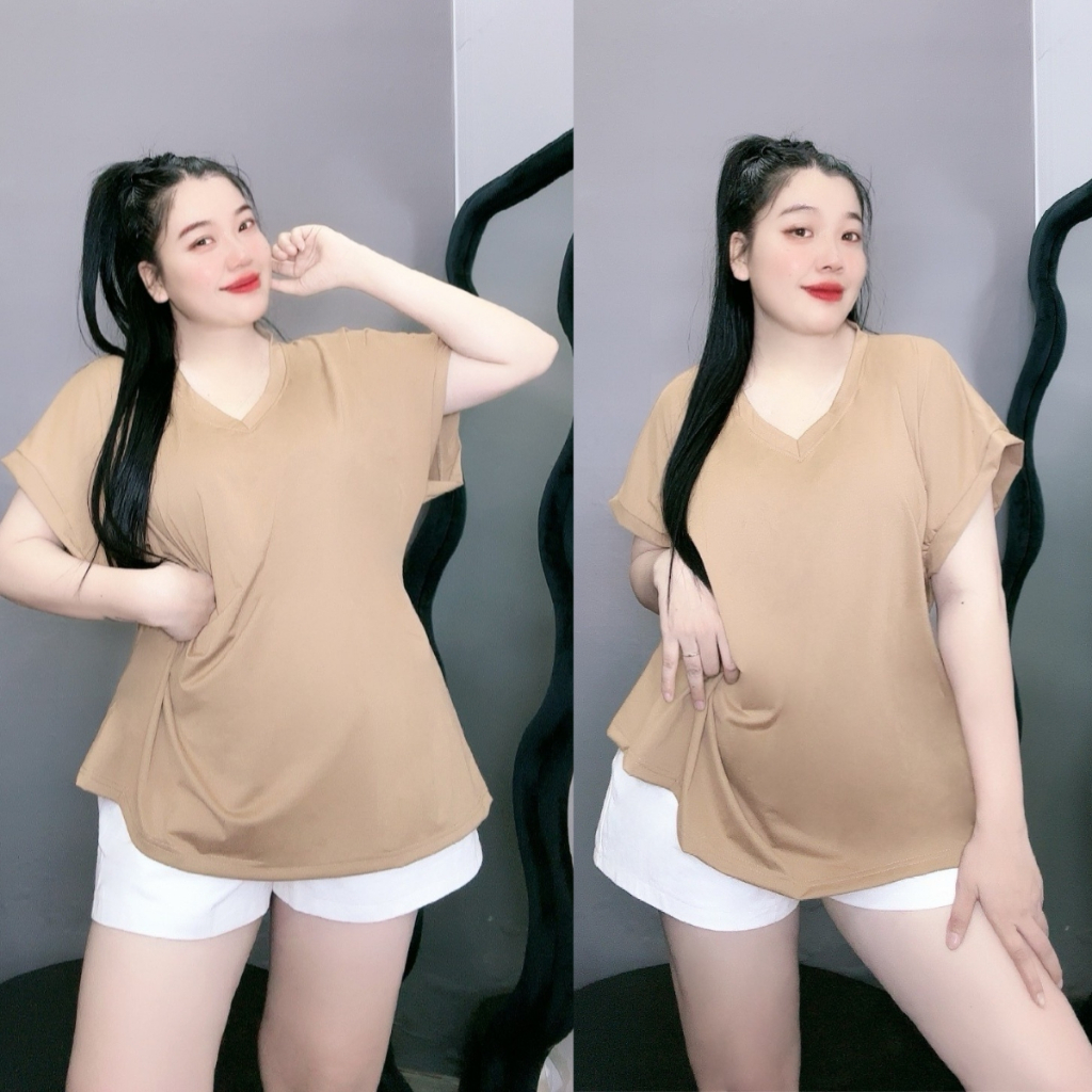 Áo thun thời trang bigsize nữ tay hến cổ tim chất vải cotton mát form áo rộng dành cho nàng chuppy A60