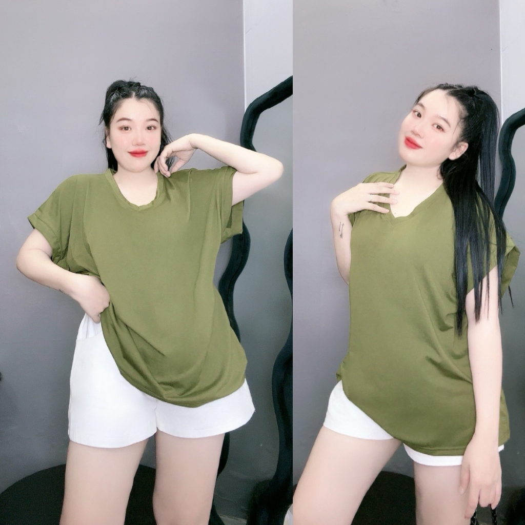Áo thun thời trang bigsize nữ tay hến cổ tim chất vải cotton mát form áo rộng dành cho nàng chuppy A60