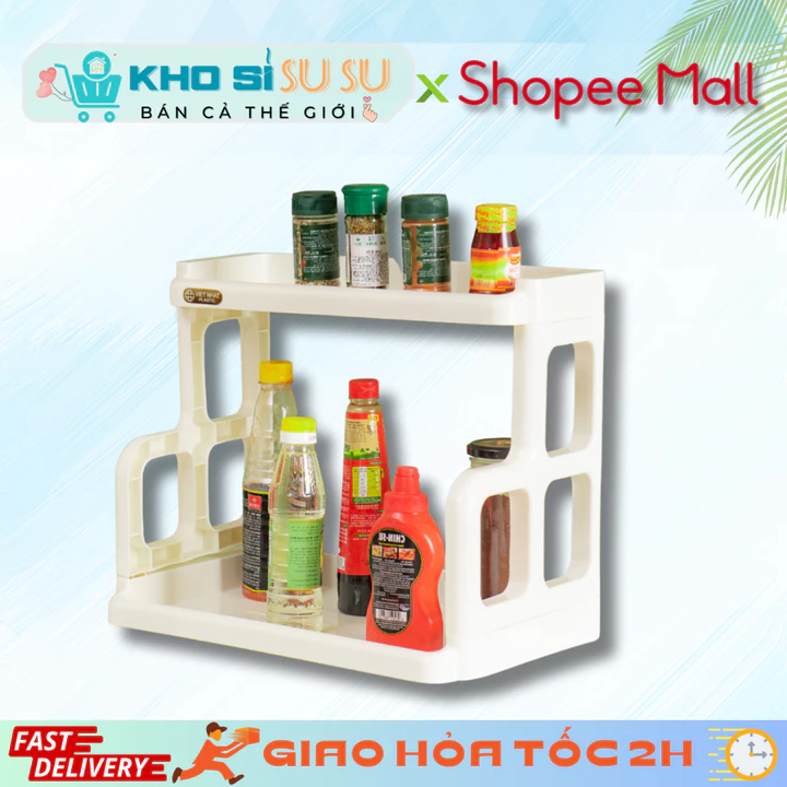 Kệ gia vị 2 tầng chữ H Đa Năng Tiện Ích 5566 - Kệ Chữ Nhật Nhựa 2 Tầng Để Đồ, Đựng Gia Vị Trong Tủ Bếp, Để Đồ Phòng Tắm