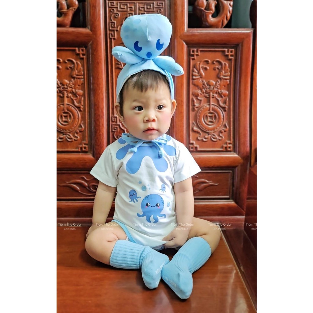 (HÀNG CÓ SẴN) Set body, bodysuit ĐI BIỂN cover Hàn Quốc tặng mũ và tất trắng cho các bé sơ sinh, bé trai bé gái