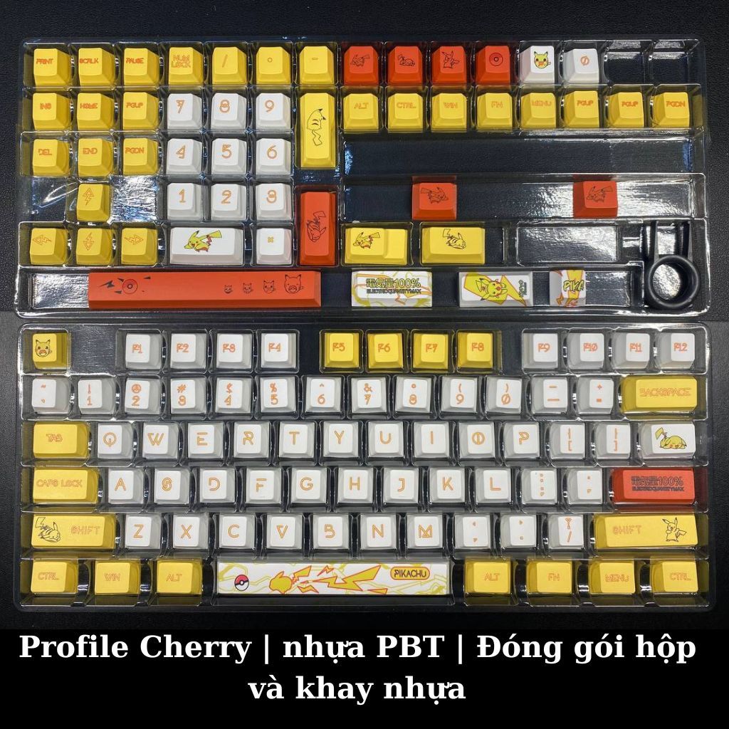 Keycap pikachu, nhựa pbt, profile cherry, nút keycaps bàn phím ...
