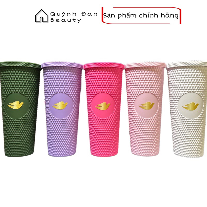 Ly Nhựa Dove 2 Lớp Sơn Lì Kèm Ống Hút