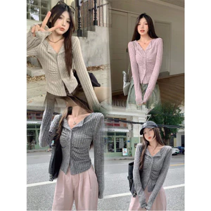 Áo cardigan dệt kim dài tay dáng ôm body cổ chữ V , 3 màu Thời Trang thu đông nữ hàng QC cao cấp- TD009
