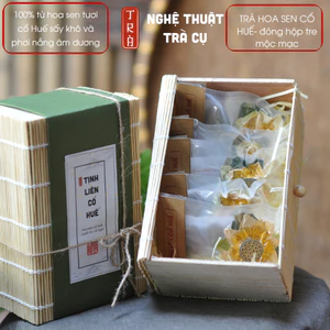 Combo 5 bông Trà hoa sen trắng- hồng Cổ Huế sấy lạnh , đóng hộp giấy/ tre tặng kèm thanh quế cỏ ngọt