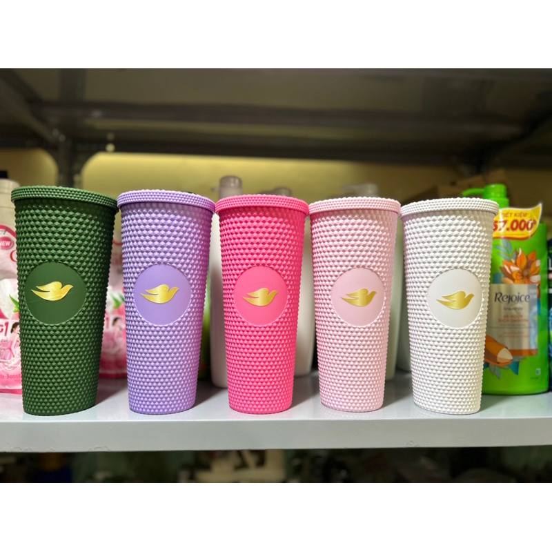Ly Nhựa Dove 2 Lớp Sơn Lì Kèm Ống Hút