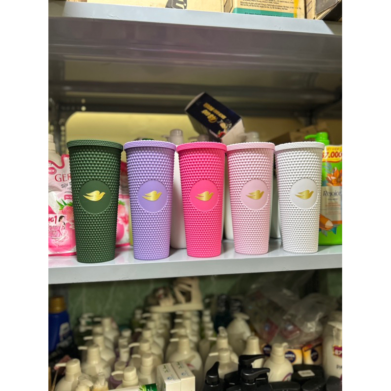 Ly Nhựa Dove 2 Lớp Sơn Lì Kèm Ống Hút