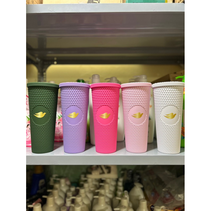 Ly Nhựa Dove 2 Lớp Sơn Lì Kèm Ống Hút