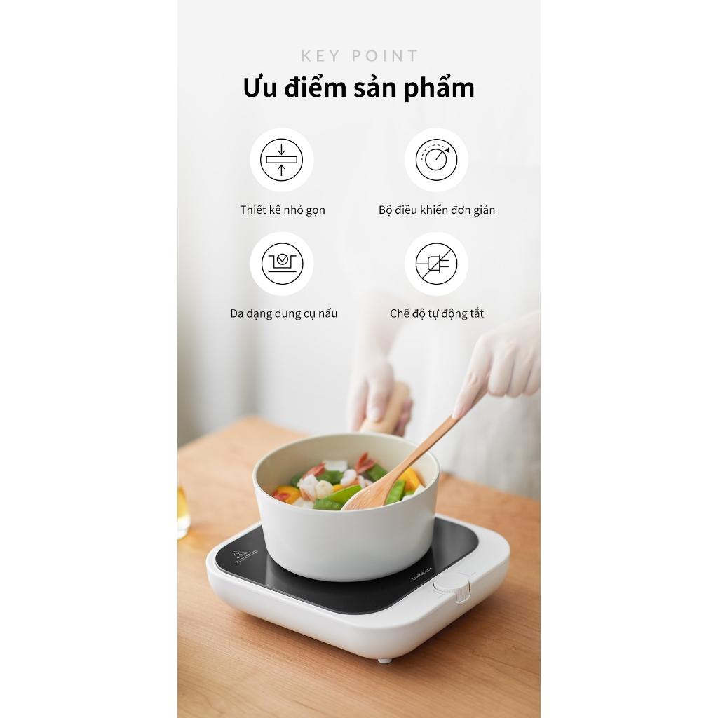 Bếp hồng ngoại mini Lock&Lock Bianco Mini infrared cooker 220V, 1300W Màu ngà - EJI136IVY - K-MALL