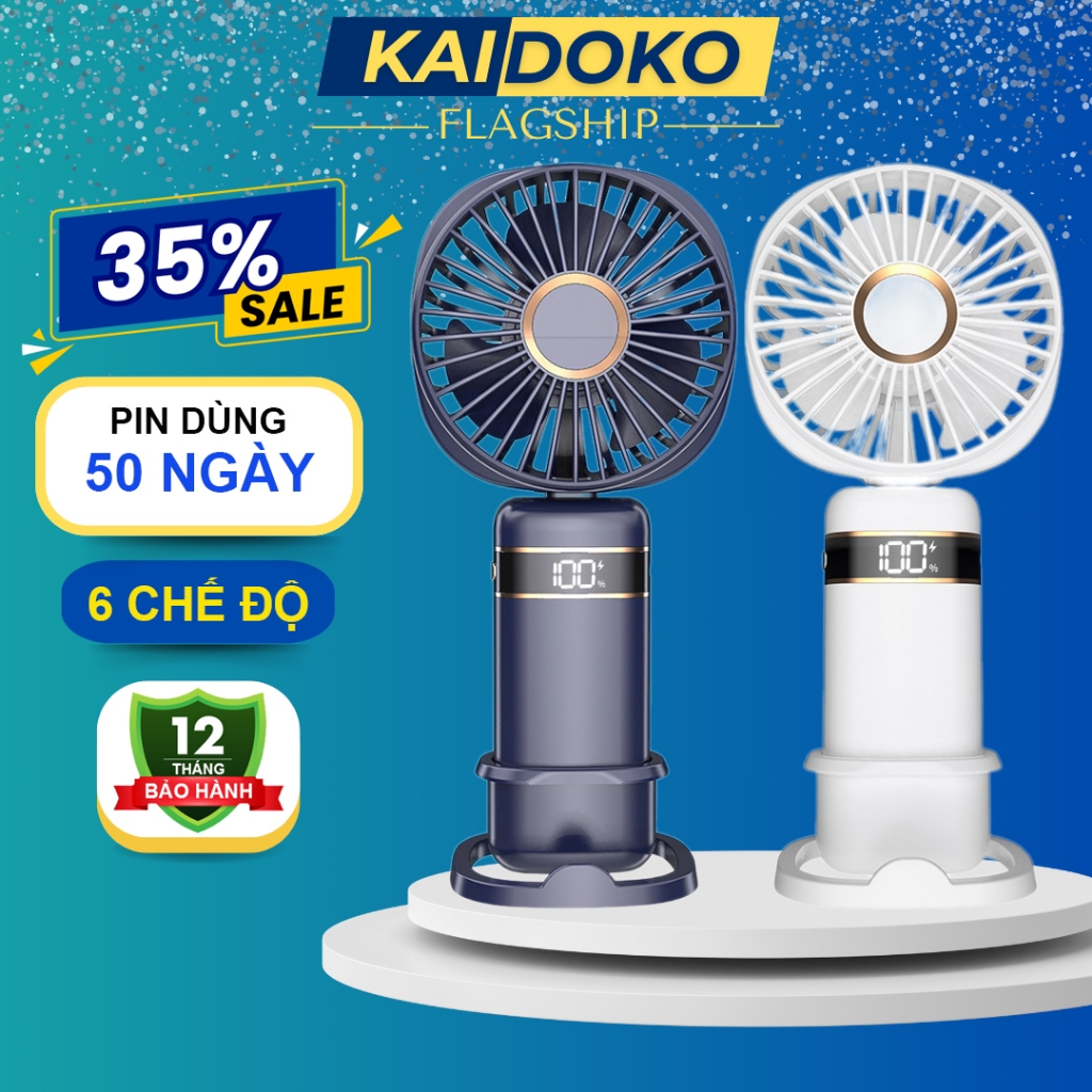 Quạt cầm tay tích điện mini Kaidoko icaros SH08 pin khủng 10.000 mAh 5 ...