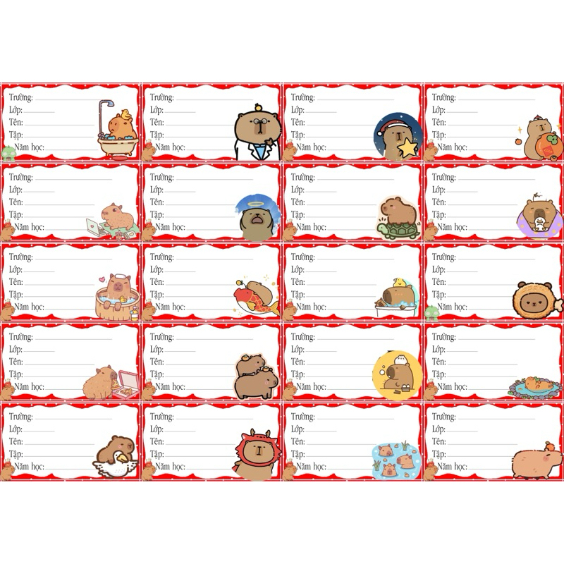 Nhãn dán capybara chuột lang nước 40 nhãn Khác nhau/ nhãn vở chuột lang ...