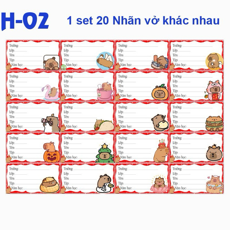 Nhãn vở capybara chuột lang nước 40 nhãn Khác nhau/ nhãn dán chuột lang ...