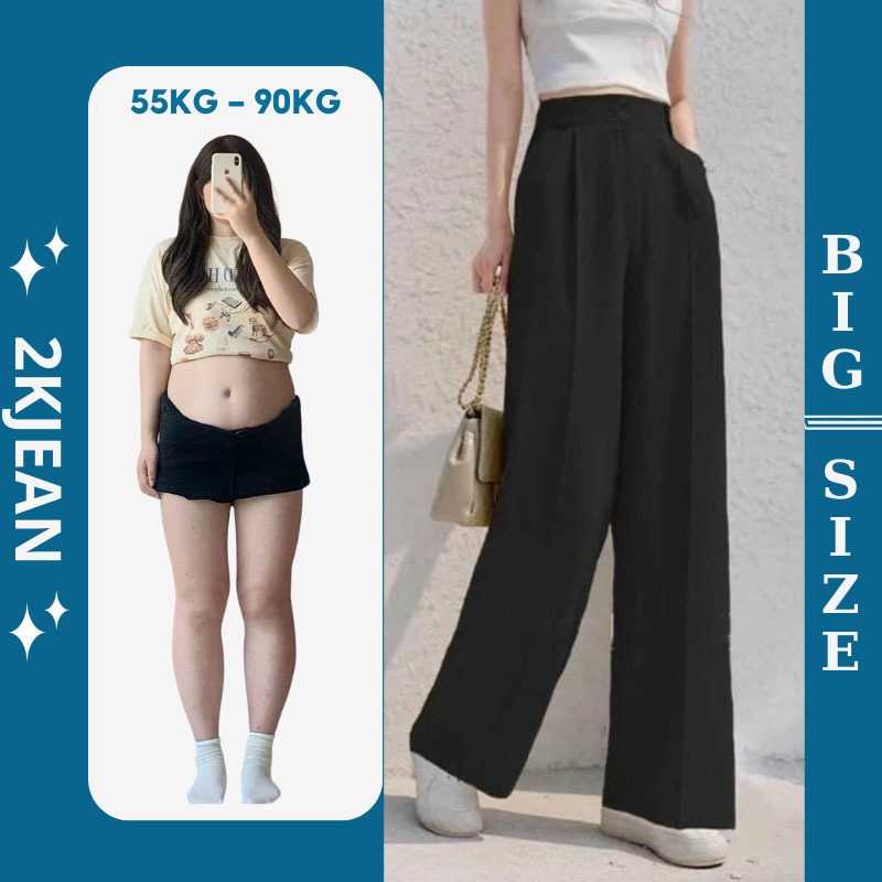 Quần Tây Nữ Ống Suông Rộng Bigsize 55–85kg Cạp Cao Chun Co Giãn Che Khuyết Điểm SUONGTAY – 2KJeans