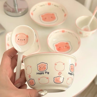 Set bát sứ 3 món hoạ tiết cao cấp lợn hồng cuteee