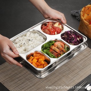 khay inox đựng thức ăn 5 ngăn, sâu lòng, khay ăn cơm công ty , hàng ăn không nắp