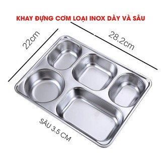 khay inox đựng thức ăn 5 ngăn, sâu lòng, khay ăn cơm công ty , hàng ăn không nắp
