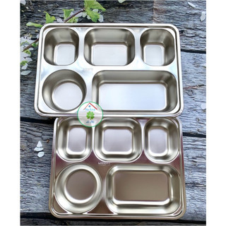 khay inox đựng thức ăn 5 ngăn, sâu lòng, khay ăn cơm công ty , hàng ăn không nắp