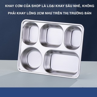 khay inox đựng thức ăn 5 ngăn, sâu lòng, khay ăn cơm công ty , hàng ăn không nắp