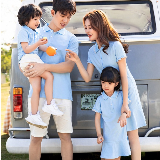 Áo Gia Đình Cổ Trụ HappyFamily - Đồng Phục Gia Đình Cổ Polo Họa Tiết Basic Chất Liệu Nỉ Da Cá Cotton 100 Co Giãn Cao Cấp