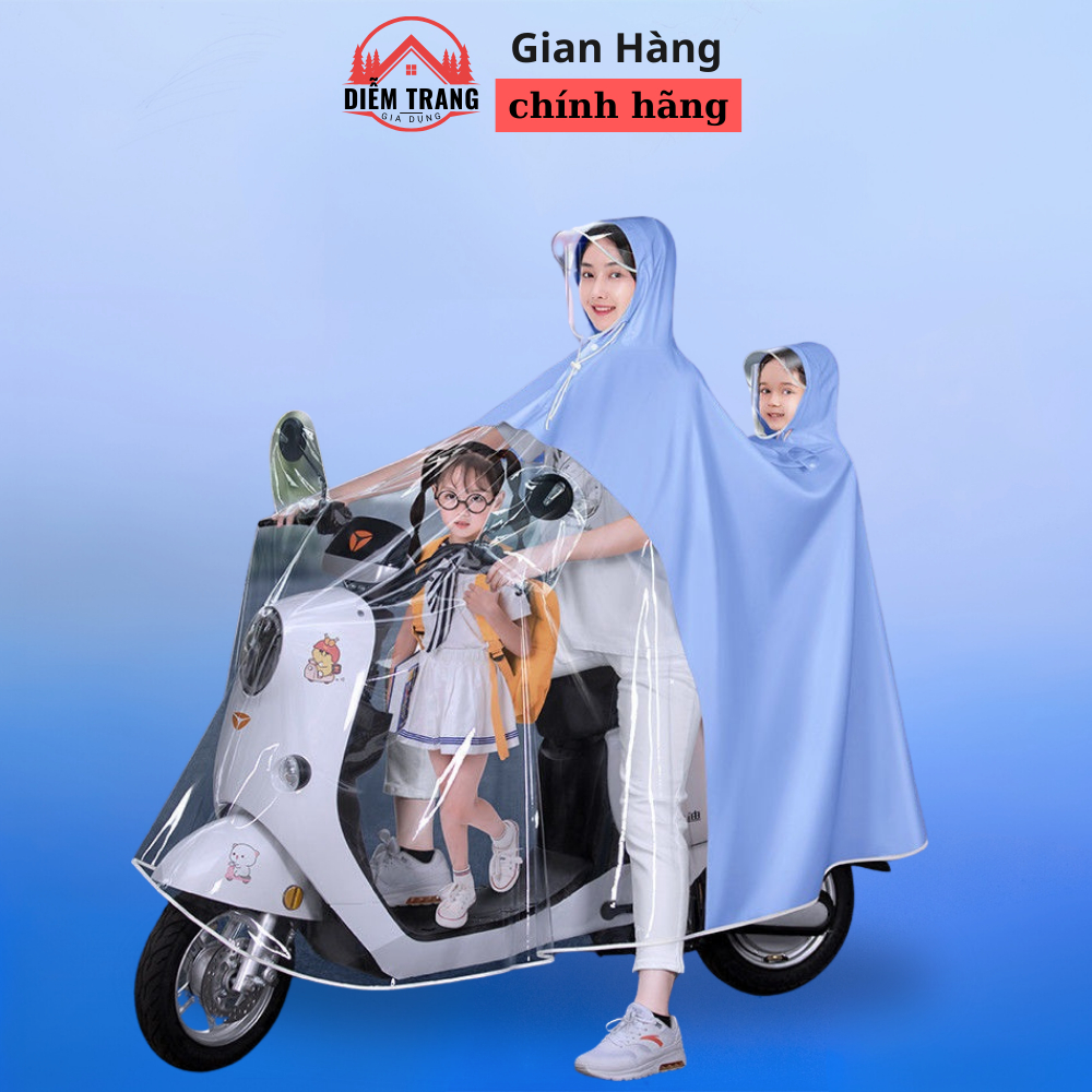 Áo mưa nửa trước trong suốt cho Mẹ và Bé Didooglt, che phủ toàn thân, kèm kính chắn mưa ( Hàng Dẹp )