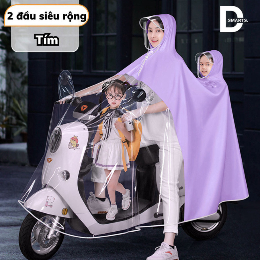 Áo mưa nửa trước trong suốt cho Mẹ và Bé Didooglt, che phủ toàn thân, kèm kính chắn mưa ( Hàng Dẹp )