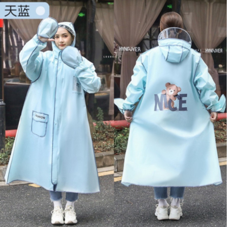 Áo Mưa Thời Trang Họa Tiết Gấu Nice Thiết Kế Thân Dài Có Kính Chắn Mưa Và Bao Tay( didooglt )