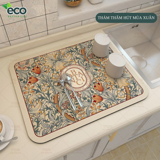 Thảm thấm hút nước ECO nhanh khô, chất liệu da Nappa chống trượt, Thảm lót ly tiện dụng cho nhà bếp