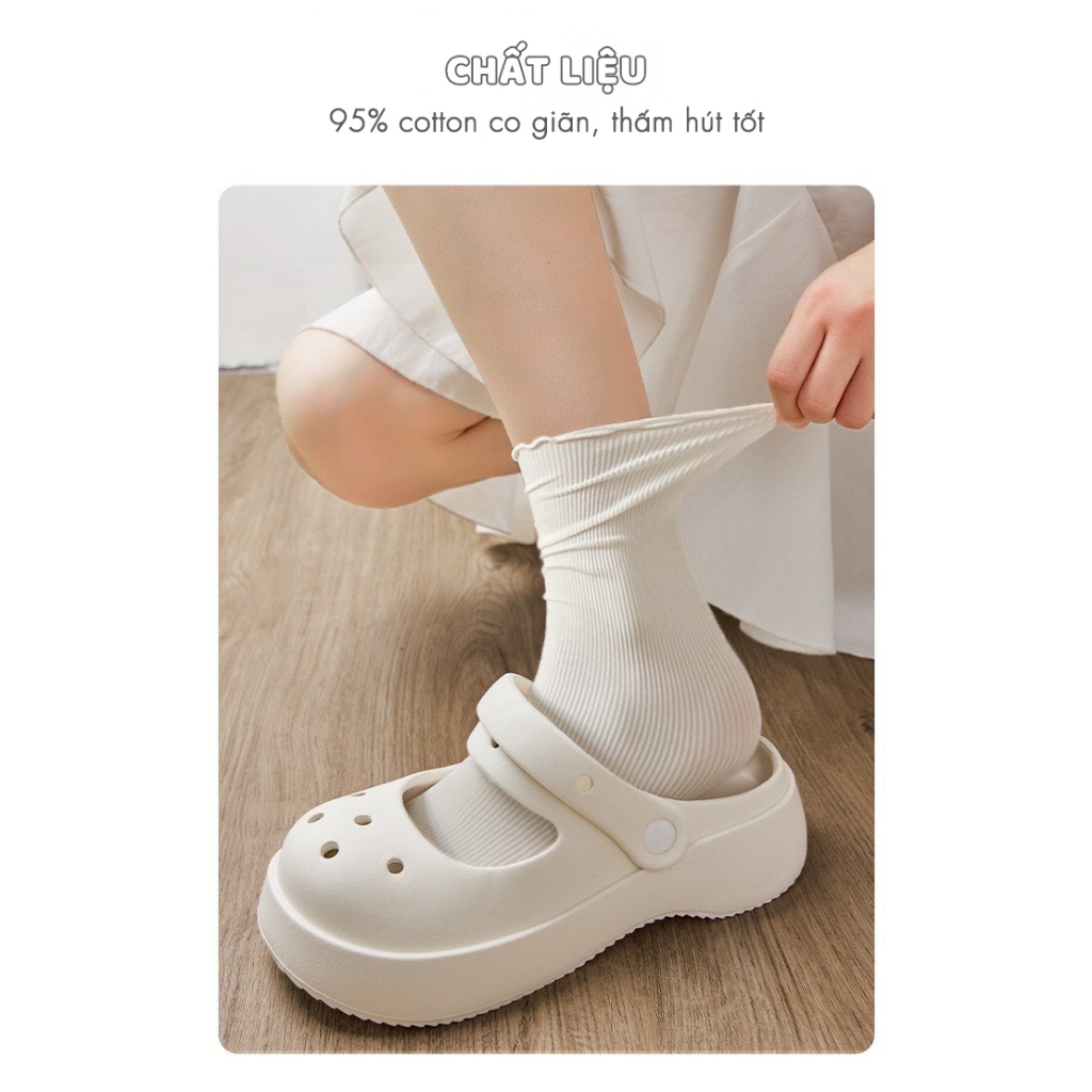 Tất vớ nữ cổ bèo nhún phong cách loli, chất liệu cotton than tre thoáng mát khử mùi hôi - Ekiu Shop