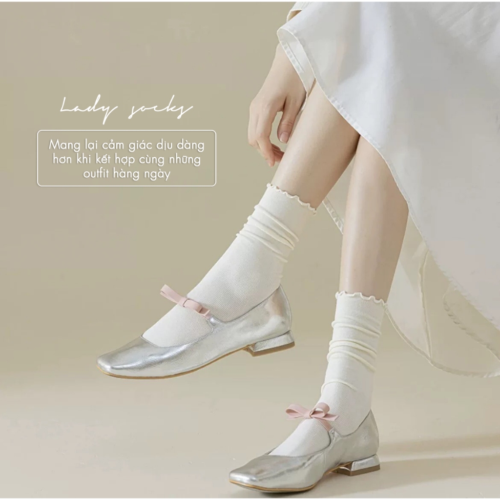 Tất vớ nữ cổ bèo nhún phong cách loli, chất liệu cotton than tre thoáng mát khử mùi hôi - Ekiu Shop