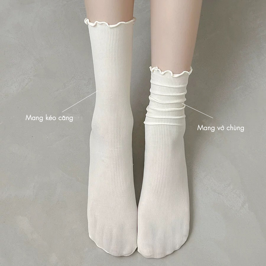 Tất vớ nữ cổ bèo nhún phong cách loli, chất liệu cotton than tre thoáng mát khử mùi hôi - Ekiu Shop