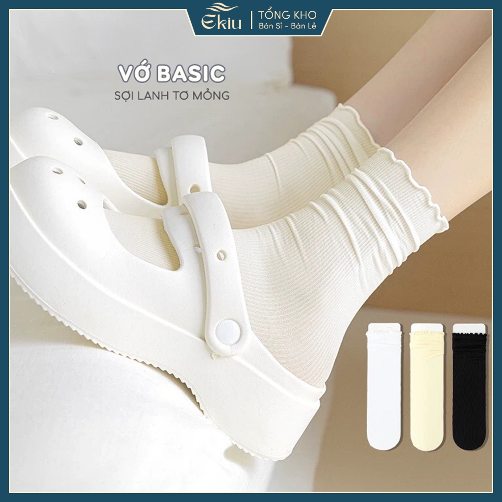 Tất vớ nữ cổ bèo nhún phong cách loli, chất liệu cotton than tre thoáng mát khử mùi hôi - Ekiu Shop