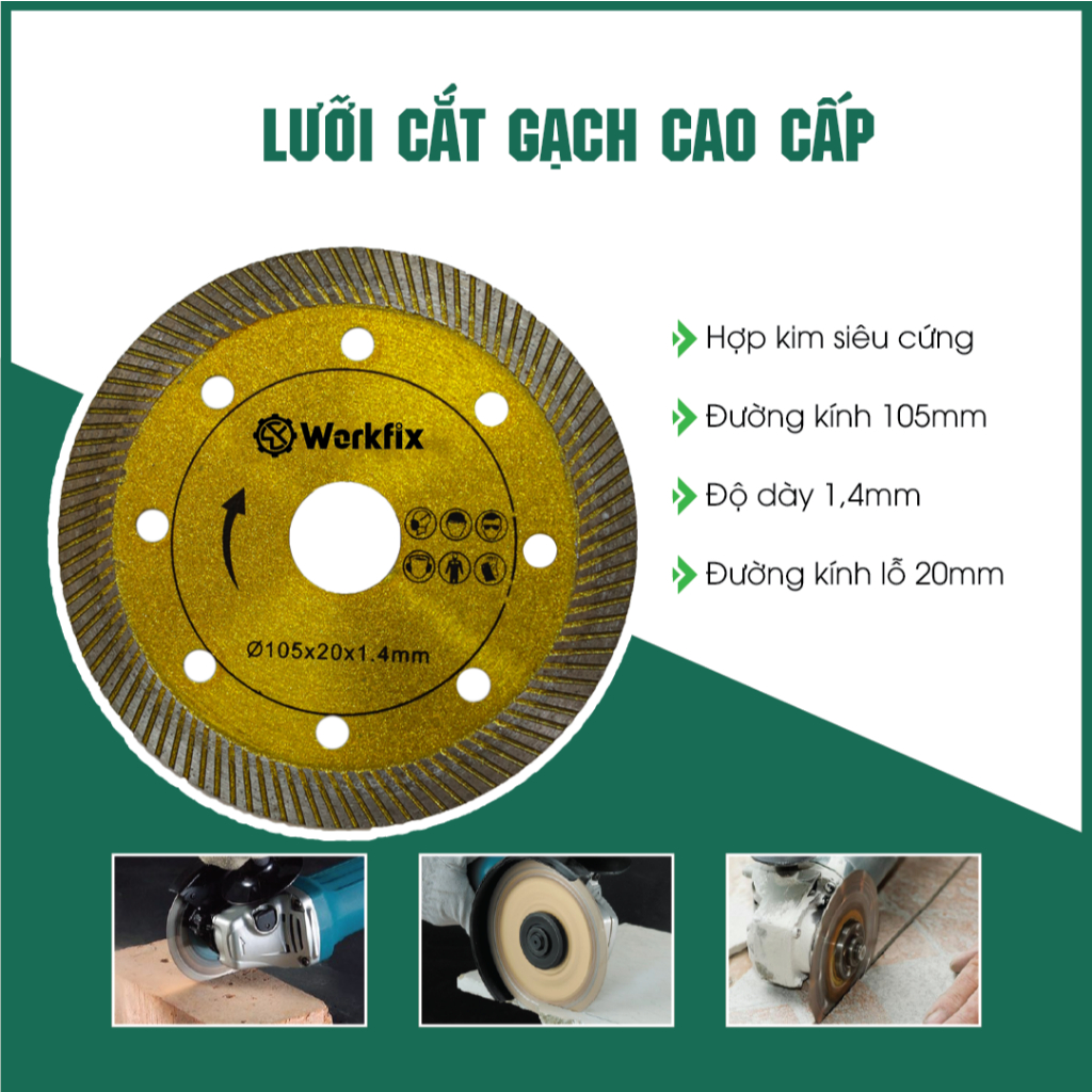 Đá Cắt Đa Năng Workfix HM-D105 Đĩa Cắt Gạch, Đá Hoa Cương Bê Tông, Lưỡi Cắt Gạch 105mm