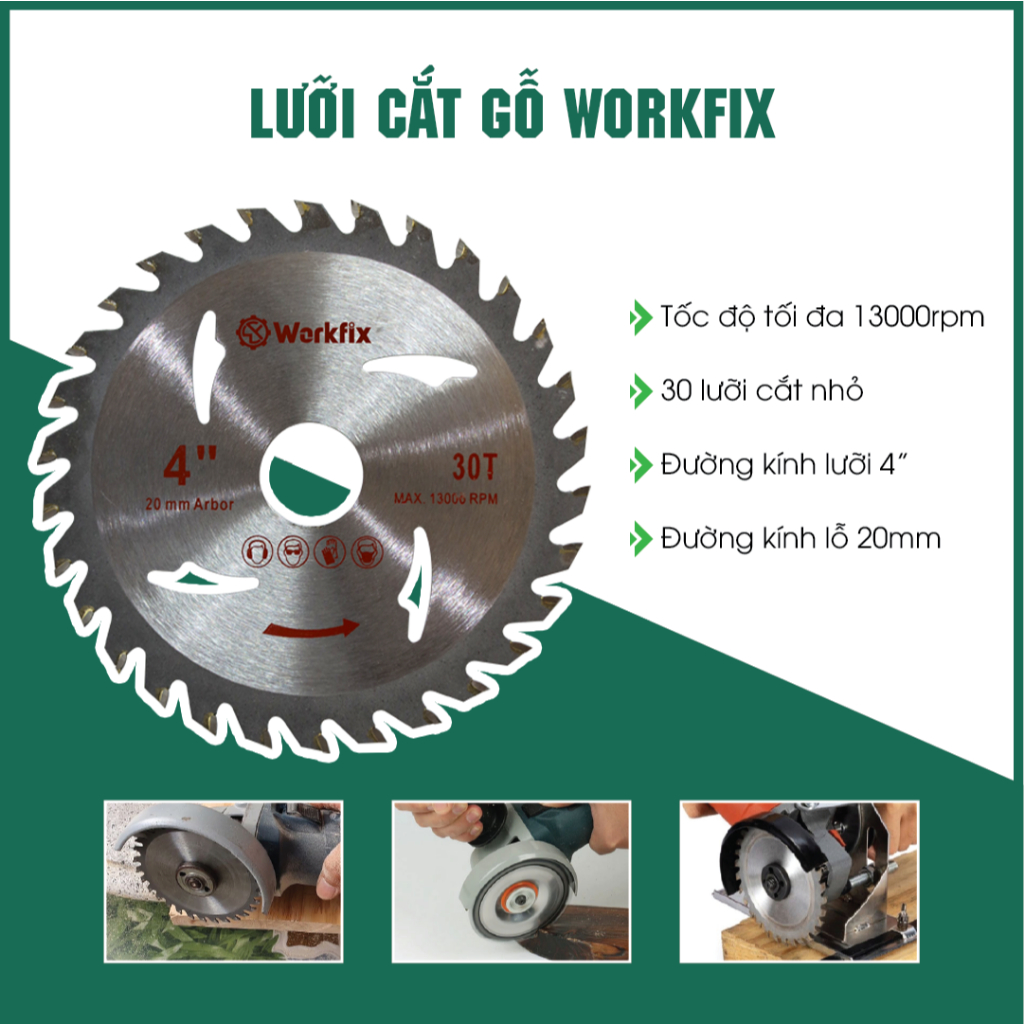 Lưỡi Cắt Gỗ Cao Cấp Workfix HM-G110, Lưỡi Cắt Gỗ Chính Hãng 110mm