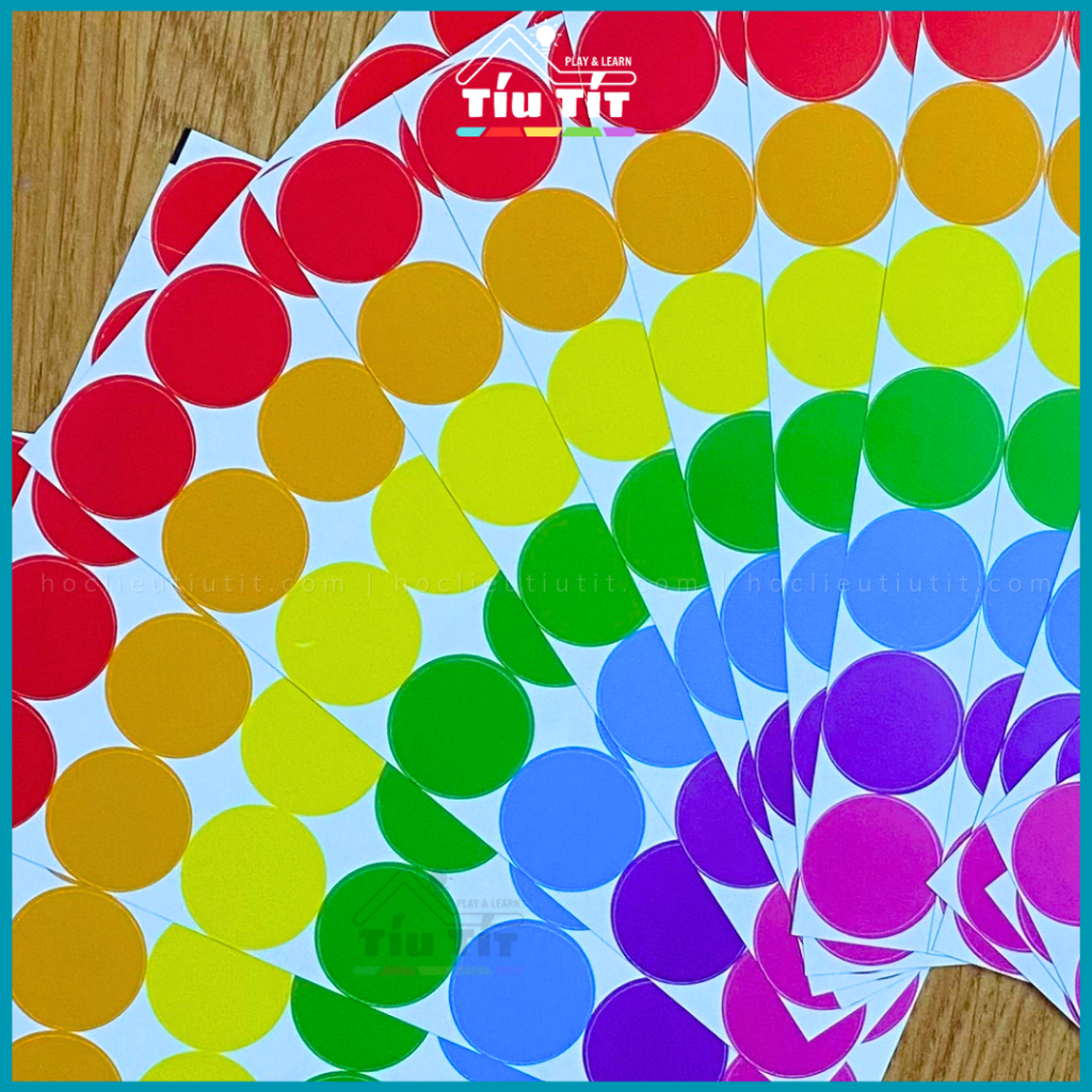 Rainbow Sticker - Set 15 tấm Sticker chấm tròn 2cm 7 màu cơ bản cho bé ...