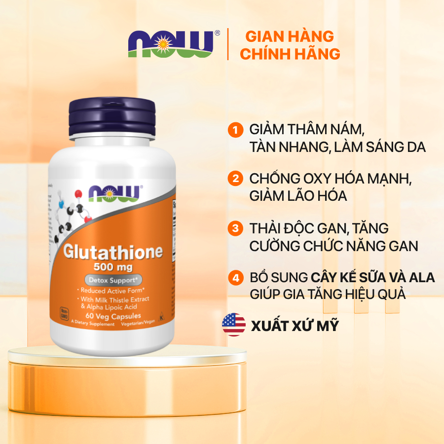 glutathione 500mg của mỹ đủ bill) Viên uống Glutathione 500mg Now của Mỹ, hỗ trợ sáng da mờ nám,  chống oxy hóa, thải độc gan