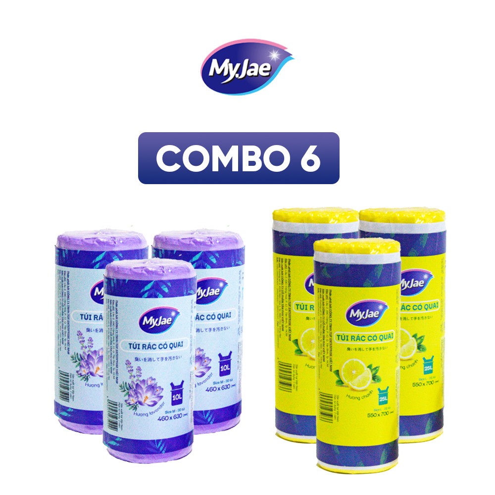 Ảnh Combo 6 Túi Rác Có Quai MyJae, Tự Phân Hủy, Dạng Cuộn 2 Size 10L 25L 2