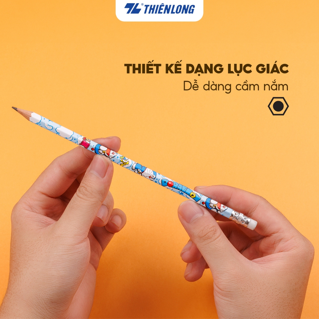 Hộp 10 Bút chì gỗ Thiên Long Điểm 10 2B TP-GP009/DO thân lục giác Doremon kèm gôm tiện lợi, bám tốt trên giấy, đều màu | BigBuy360 - bigbuy360.vn