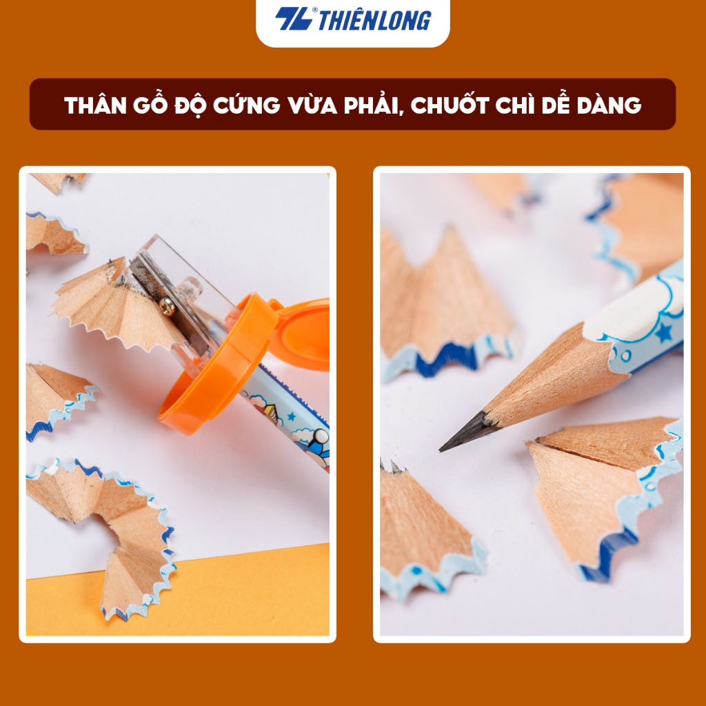 Hộp 10 Bút chì gỗ Thiên Long Điểm 10 2B TP-GP009/DO thân lục giác Doremon kèm gôm tiện lợi, bám tốt trên giấy, đều màu | BigBuy360 - bigbuy360.vn