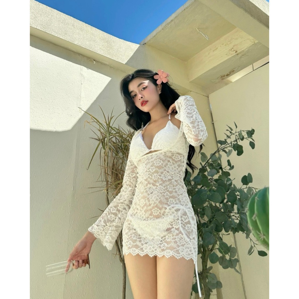 [ BKN 1040 ]Đồ bơi bikini đi biển ba món Lưới Ren xuyên thấu, lưới co giãn tốt, chất ren  cáo cấp.BIKINI HAN.T SHOP