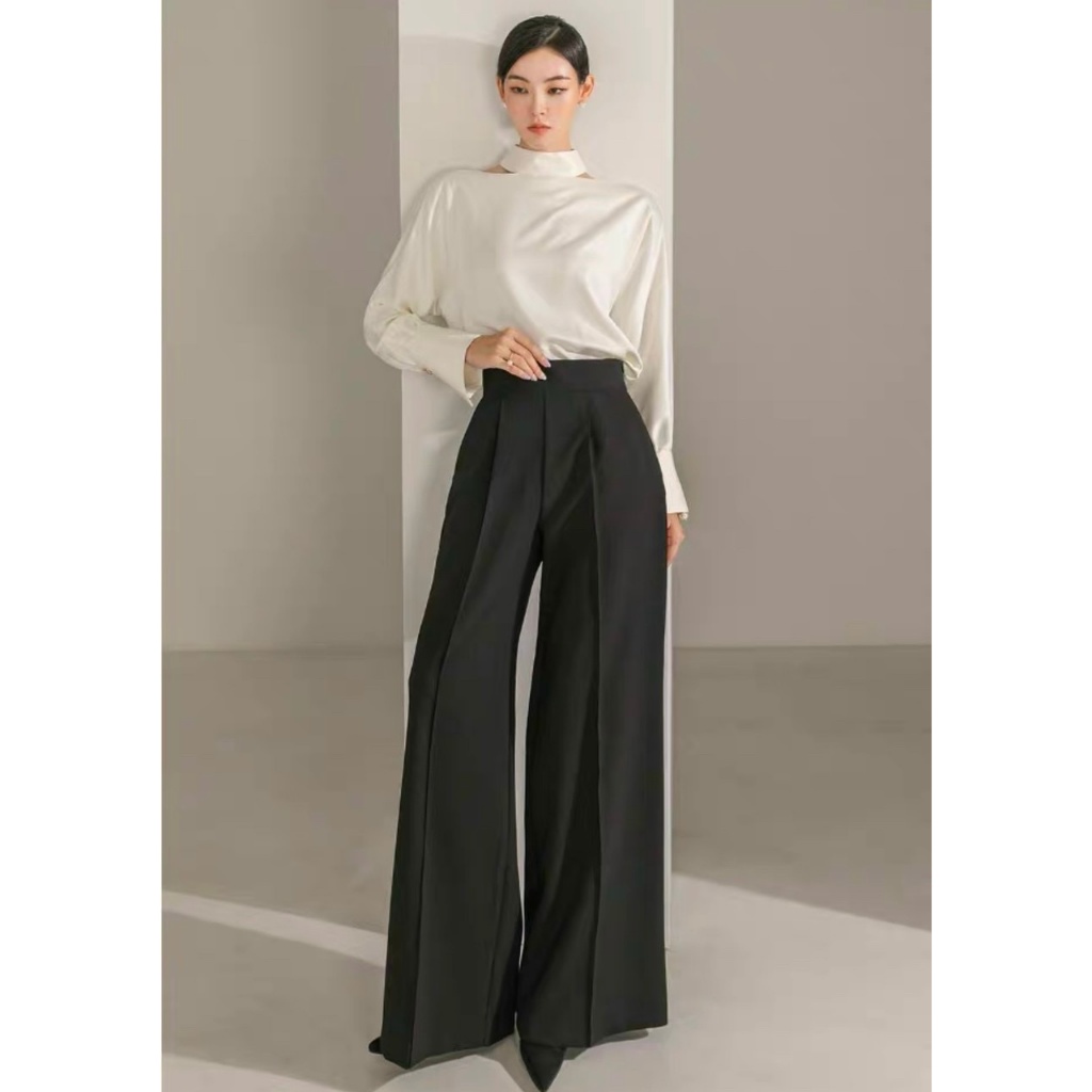 Set bộ áo lụa phối quần culottes ống rộng cạp cao siêu hách dáng A1884