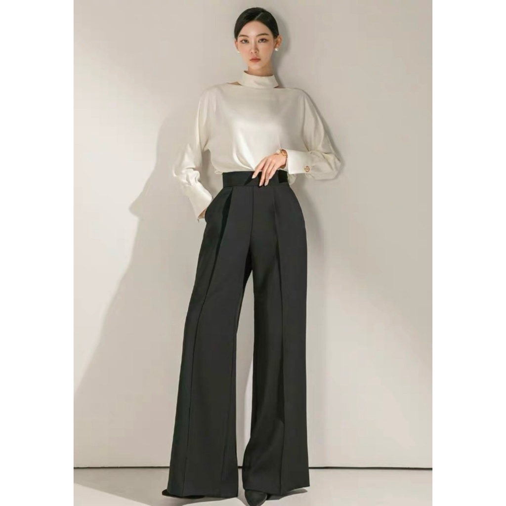 Set bộ áo lụa phối quần culottes ống rộng cạp cao siêu hách dáng A1884
