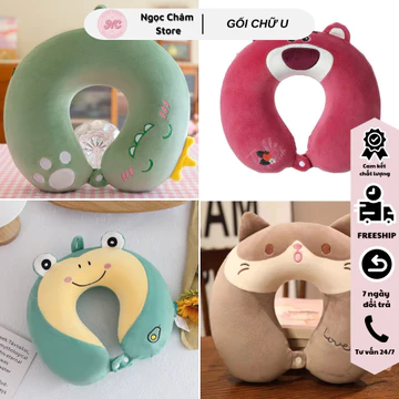 Gối chữ u 1 màu đơn sắc cao su non có cúc cài gối kê cổ chống đau mỏi vai gáy gối tựa cổ làm quà tặng văn phòng du lịch