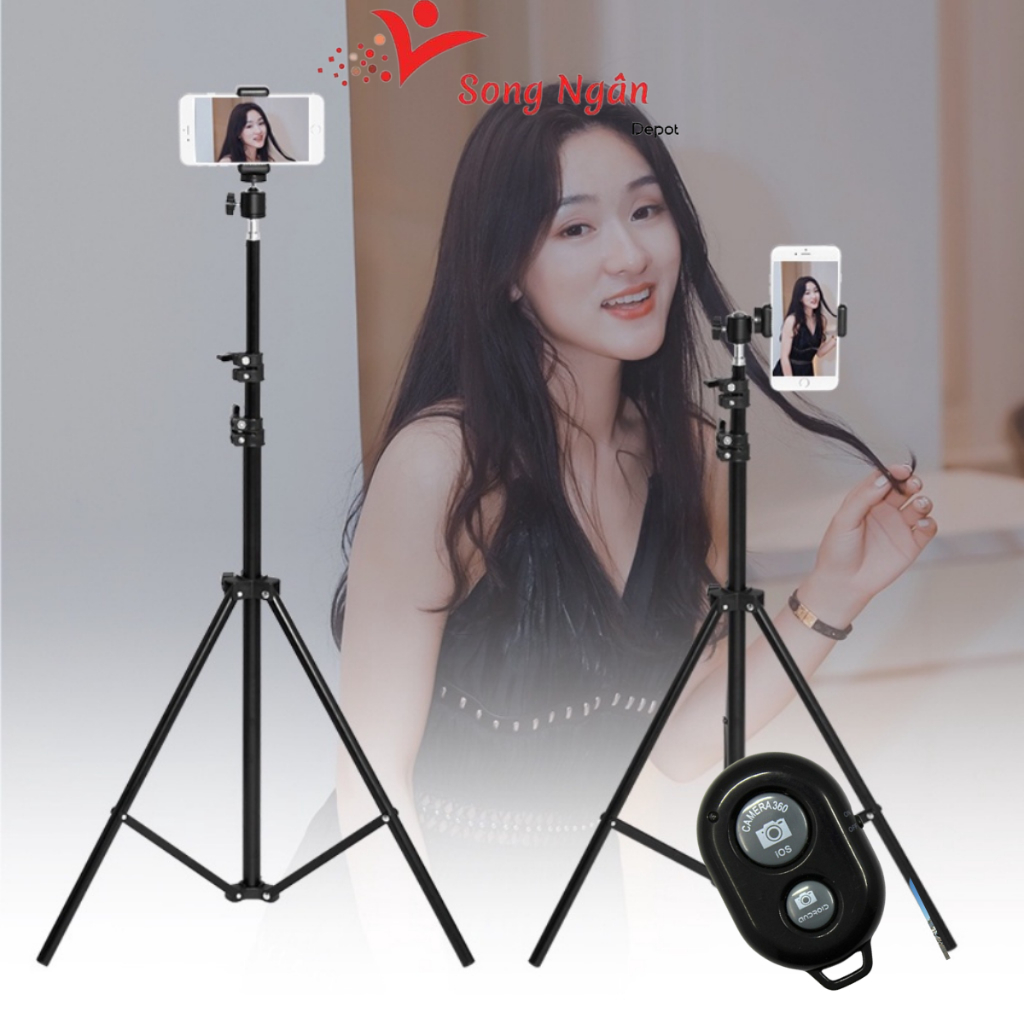 giá đỡ điện thoại livestream tripod 3 chân 2M1 kèm remote gậy chụp ảnh gây quay video cây livestream